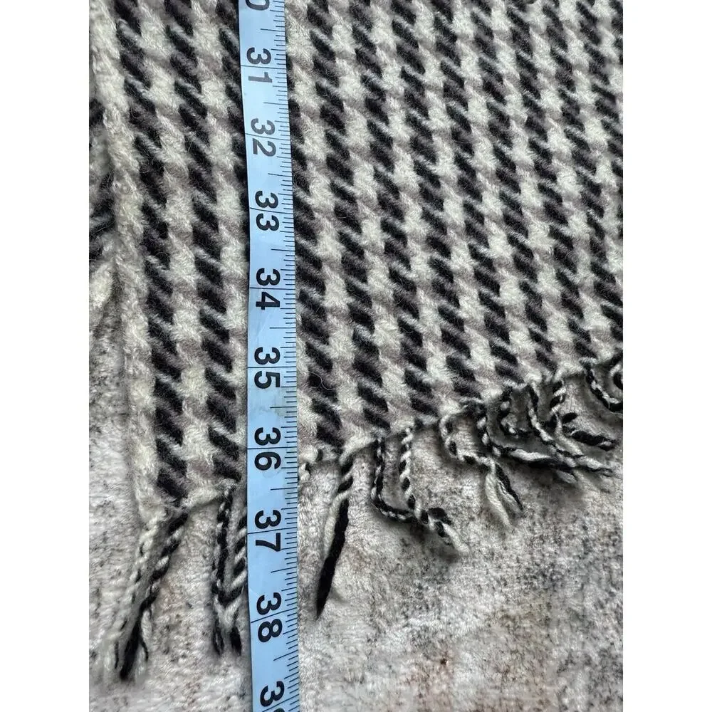 J Crew 100% Wool Oversized 19” X 74” Scarf Black Gray Houndstooth EUC Preppy